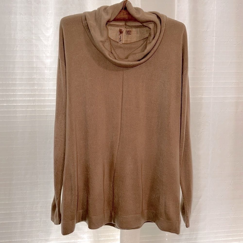 By Design M Tan Light Brown Lightweight Fine Knit Funnel Cowl neck Sweater